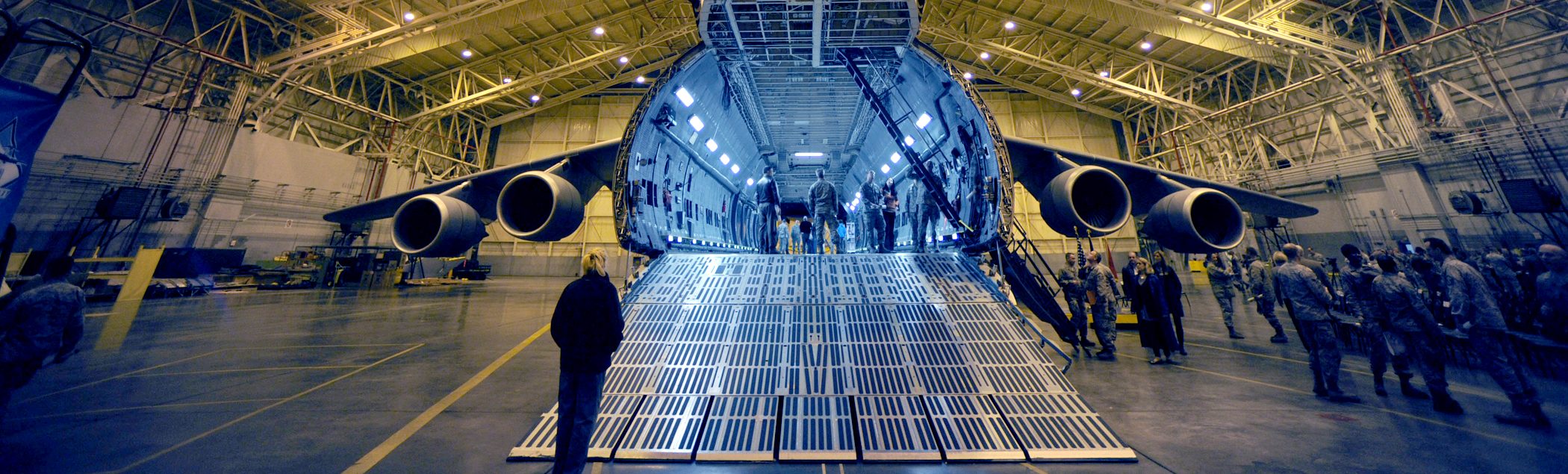 Members from the 105th Maintenance Squadron, Stewart Air National Guard Base, N.Y., tour and receive briefings on capabilities of the reconditioned C-5M Super Galaxy Nov. 5, 2010.  A ceremony was held at Stewart Air National Guard base to mark the completion of reconditioning on the C-5M Super Galaxy. (U.S. Air Force photo/Tech Sgt DeNoris A. Mickle)